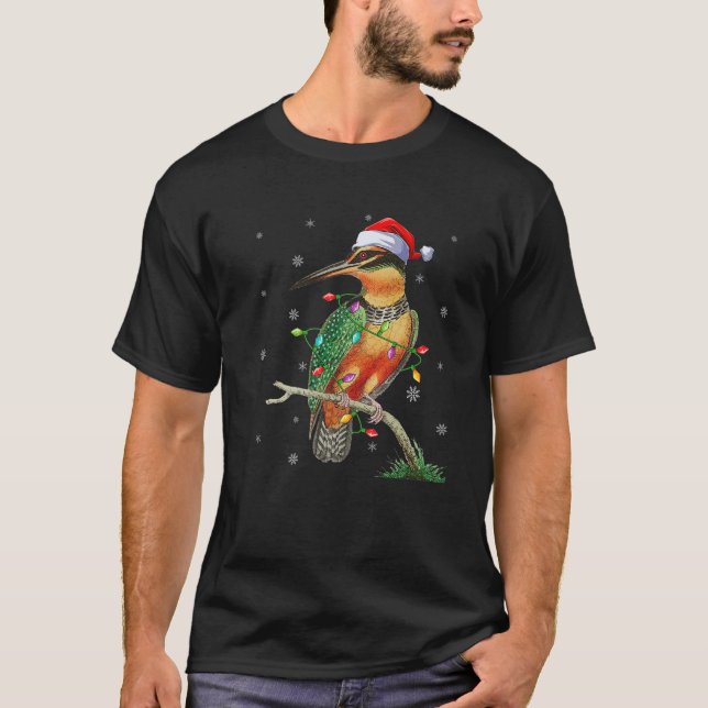 Kingfisher Bird Xmas Lighting Santa Kingfisher Chr T-Shirt (Front)