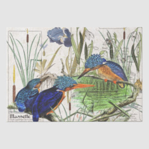 Kingfisher Birds Cattail Iris Flowers Tissue Paper