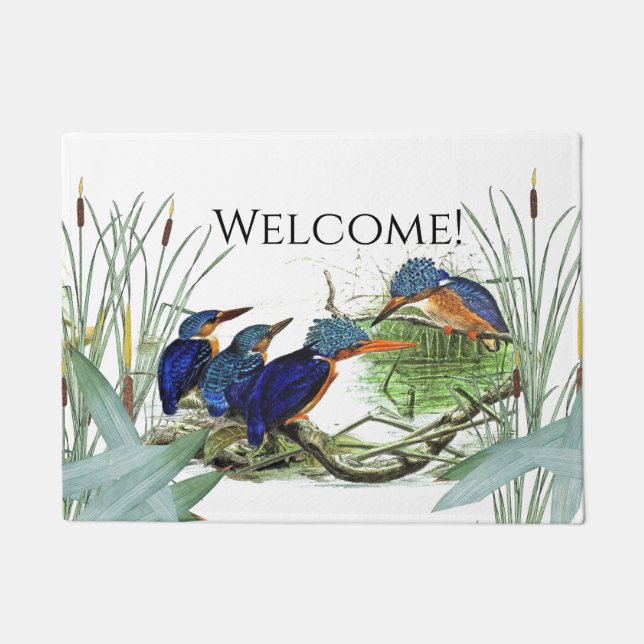 Kingfisher Birds Wildlife Pond Animal Welcome Mat (Front)