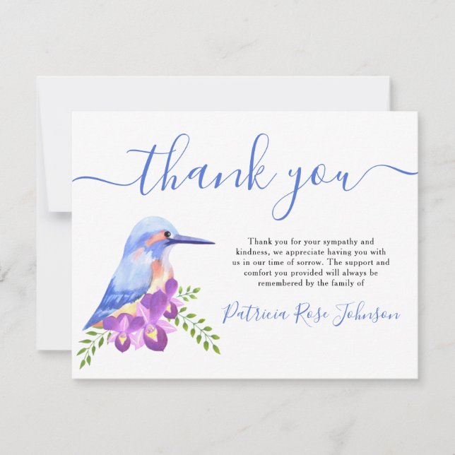 Kingfisher Blue Bird Funeral Thank You Note Card (Front)