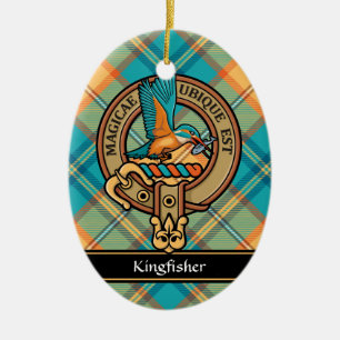 Kingfisher Crest over Tartan Ceramic Tree Decoration