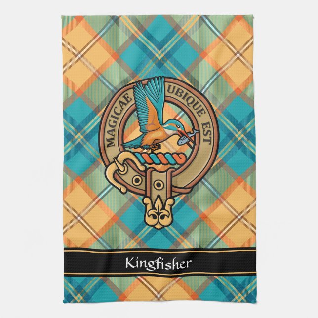 Kingfisher Crest over Tartan Kitchen Towel (Vertical)
