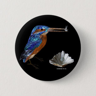 KINGFISHER  , Electric Blue, Black 6 Cm Round Badge
