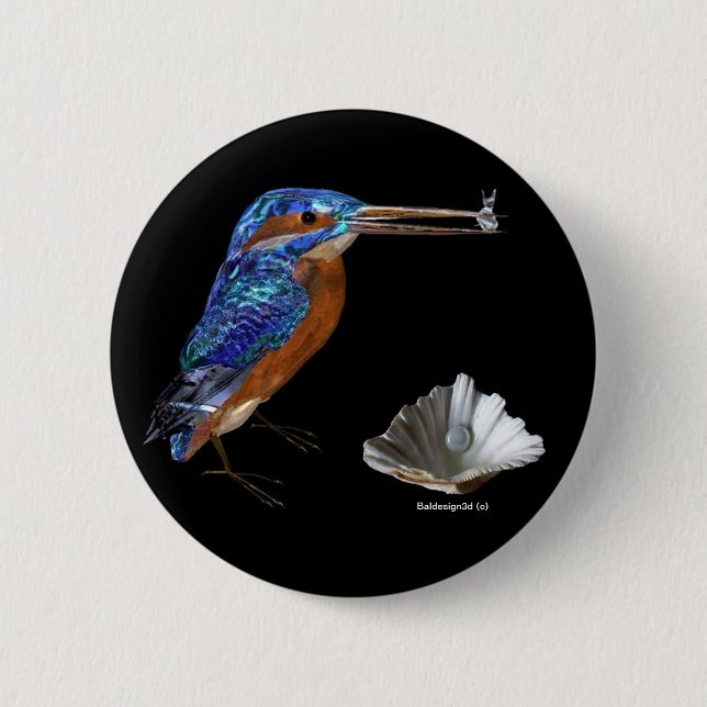 KINGFISHER  , Electric Blue, Black 6 Cm Round Badge (Front)