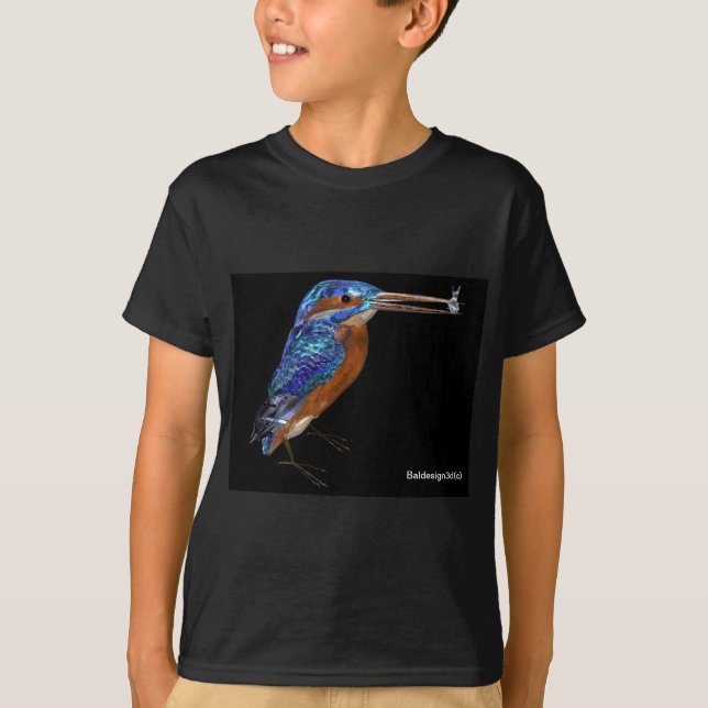 KINGFISHER  , Electric Blue, Black T-Shirt (Front)