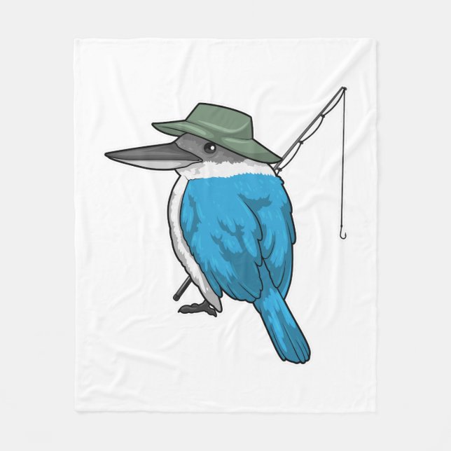 Kingfisher Fishing Fisher Fishing rod Fleece Blanket (Front)