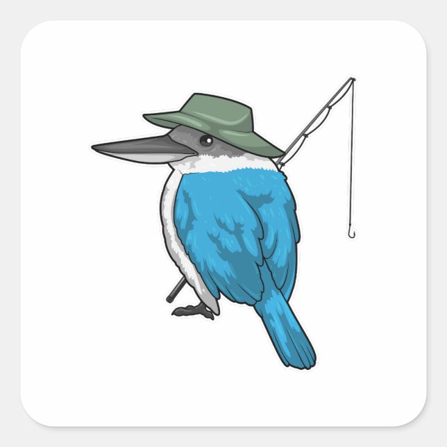 Kingfisher Fishing Fisher Fishing rod Square Sticker (Front)