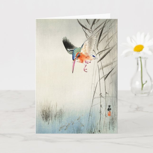 Kingfisher Hunting - Ohara Koson - Vintage Art Card (Small Plant)