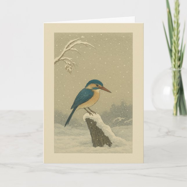 Kingfisher in the Snow - Japanese Christmas Card (Front)