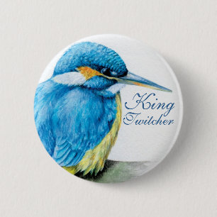Kingfisher King Twitcher button/badge 6 Cm Round Badge