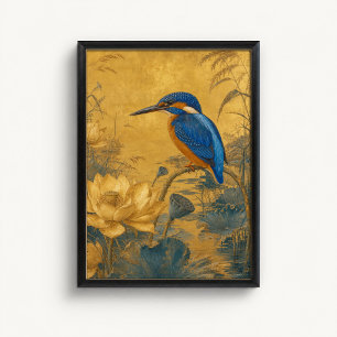 Kingfisher Lotus Chinoiserie Poster