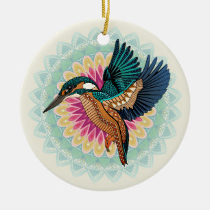 kingfisher mandala ceramic tree decoration