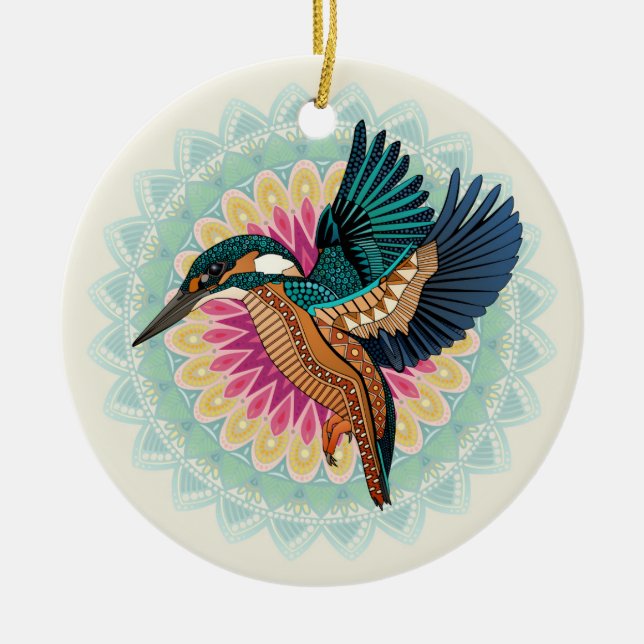 kingfisher mandala ceramic tree decoration (Front)