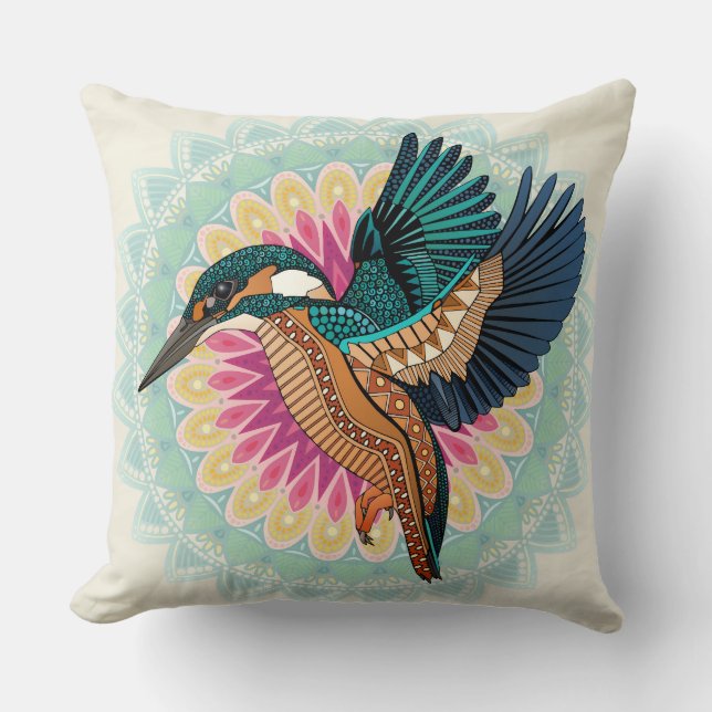 kingfisher mandala cushion (Front)