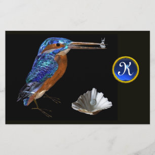 KINGFISHER MONOGRAM , Blue Sapphire, Black Stationery