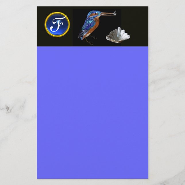 KINGFISHER  MONOGRAM , Blue Sapphire, Black Stationery (Front)
