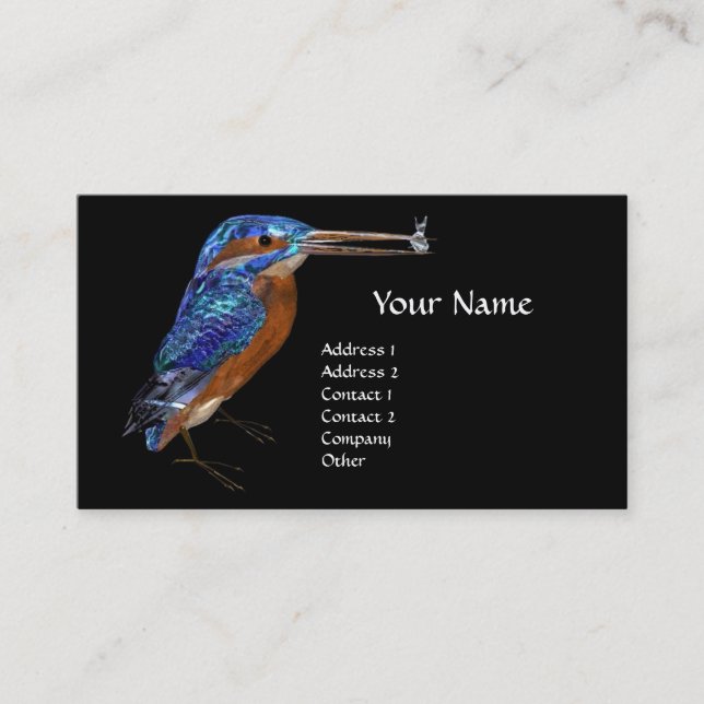 KINGFISHER  MONOGRAM , Electric Blue, Black Business Card (Front)