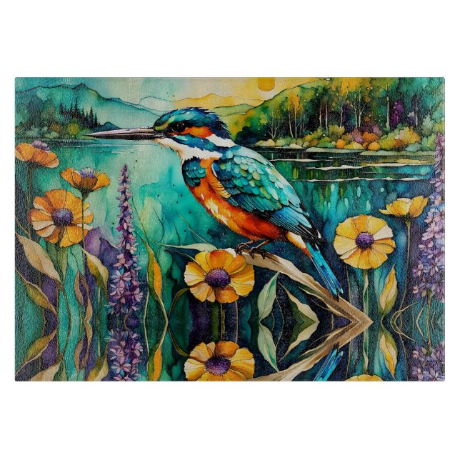 Kingfisher Mountains, Water and Wildflowers Cutting Board (Front)