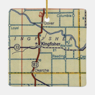 Kingfisher OK Retro Map Ceramic Ornament