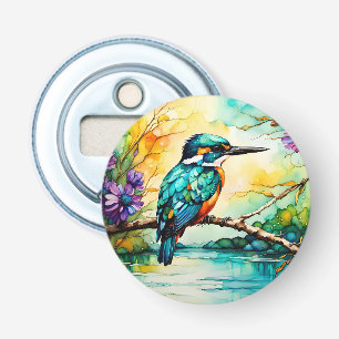 Kingfisher over Water and Wildflowers Bottle Opener