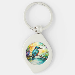 Kingfisher over Water and Wildflowers Key Ring
