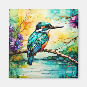 Kingfisher over Water and Wildflowers Magnet