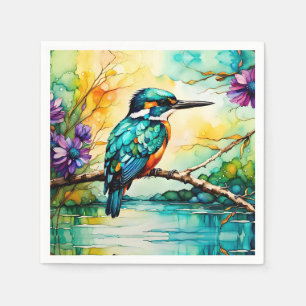 Kingfisher over Water and Wildflowers Napkin