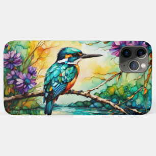 Kingfisher perched over water Wildflowers  iPhone 11 Pro Max Case