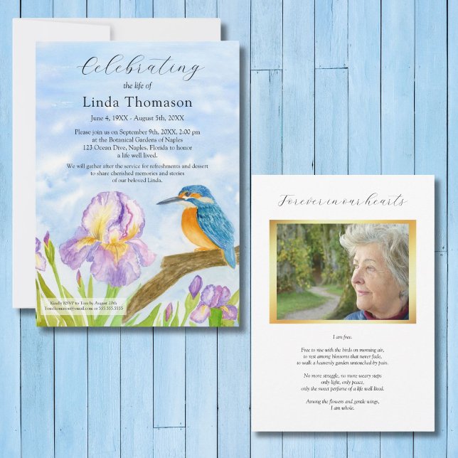  Kingfisher Purple Irises Celebration of Life Invitation (Creator Uploaded)