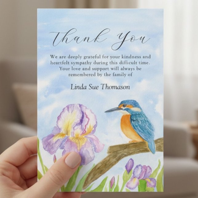  Kingfisher Purple Irises Celebration of Life Thank You Card (Creator Uploaded)
