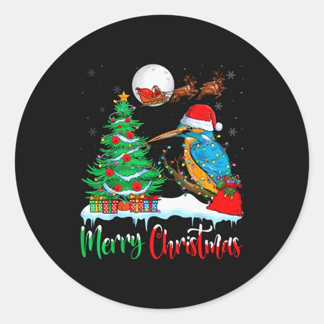 Kingfisher Santa Hat Xmas Tree Merry Christmas Kin Classic Round Sticker (Front)