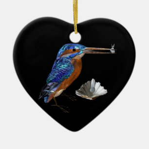 KINGFISHER ,SEASHELLS BLUE SAPPHIRE HEART MONOGRAM CERAMIC TREE DECORATION