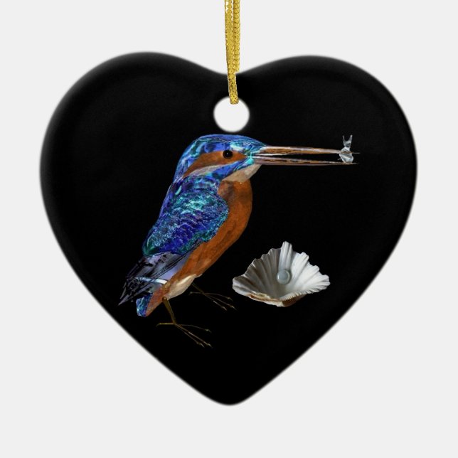KINGFISHER ,SEASHELLS BLUE SAPPHIRE HEART MONOGRAM CERAMIC TREE DECORATION (Front)
