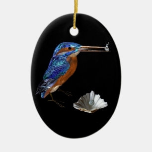 KINGFISHER ,SEASHELLS BLUE SAPPHIRE HEART MONOGRAM CERAMIC TREE DECORATION