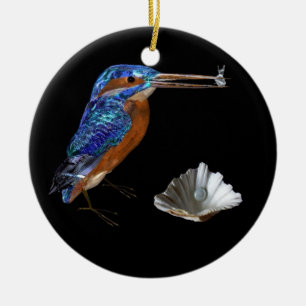 KINGFISHER & SEASHELLS BLUE SAPPHIRE MONOGRAM CERAMIC TREE DECORATION