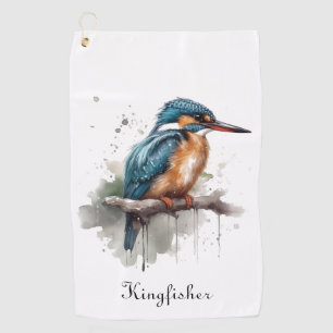 Kingfisher sitting on a branch customisable golf towel