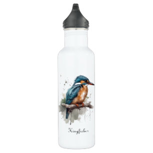 Kingfisher sitting on a branch in watercolor 710 ml water bottle