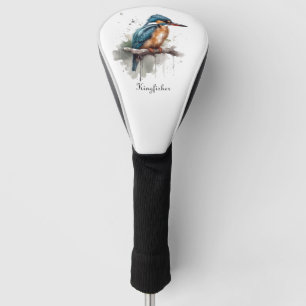 Kingfisher sitting on a branch in watercolor golf head cover