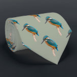 Kingfisher Tie<br><div class="desc">A photograph of a vivid,  beautiful kingfisher bird on his perch adorns this tie!</div>