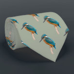 Kingfisher Tie<br><div class="desc">A photograph of a vivid,  beautiful kingfisher bird on his perch adorns this tie!</div>