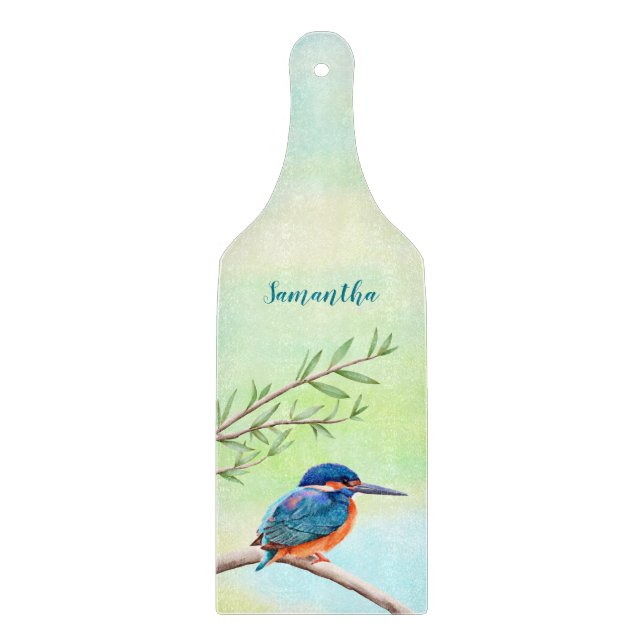 Kingfisher Watercolor Blue Orange Bird Cutting Board (Front)