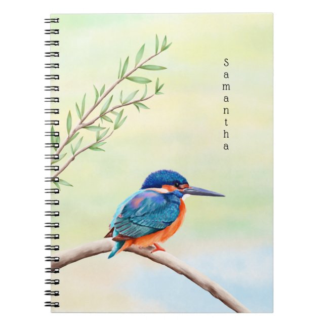 Kingfisher Watercolor Blue Orange Bird Small Notebook (Front)