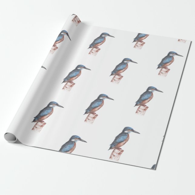 Kingfisher Watercolor Wrapping Paper (Unrolled)