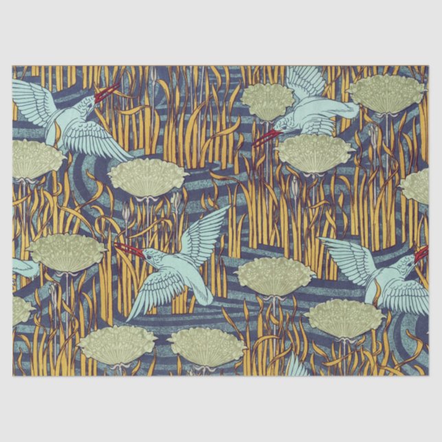 KINGFISHERS AND FLOWERING RUSH Art Nouveau Floral Tissue Paper (Front)