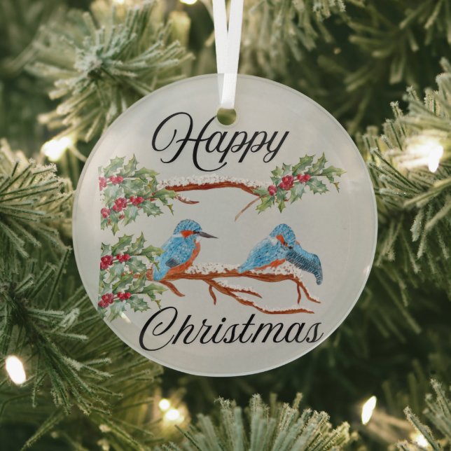 Kingfishers Christmas  Glass Tree Decoration (Insitu)