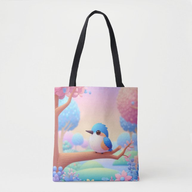 Kingfisher's Floral Perch Tote Bag (Front)