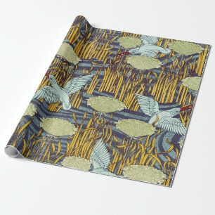 Kingfishers & Flowering Rush Art Nouveau Wrapping Paper