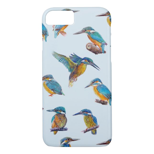 Kingfishers painted on a pale blue background Case-Mate iPhone case (Back)