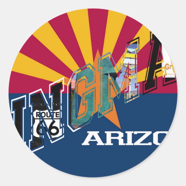 Kingman Arizona Flag Route 66 Classic Round Sticker (Front)