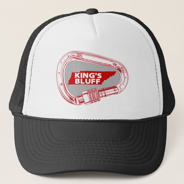 King's Bluff Tennessee Rock Climbing Carabiner Trucker Hat (Front)